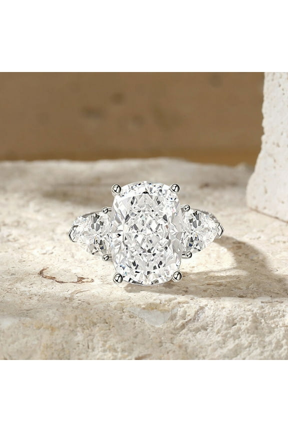 ry Cushion Cut 3 Ct Excellent Moissanite Ring for Women - 14K White Gold Plated Anniversary Ring - 3 Stone Engagement Wedding Jewelry - Casual Wear