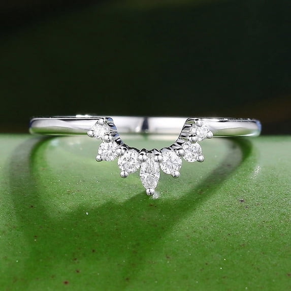 Oryn Jewelry Elegant 1.5 Ct Marquise Cut Moissanite Band - Fine 14K White Gold Plated Band - Curved Engagement Wedding Bands - Simple Moissanite Look