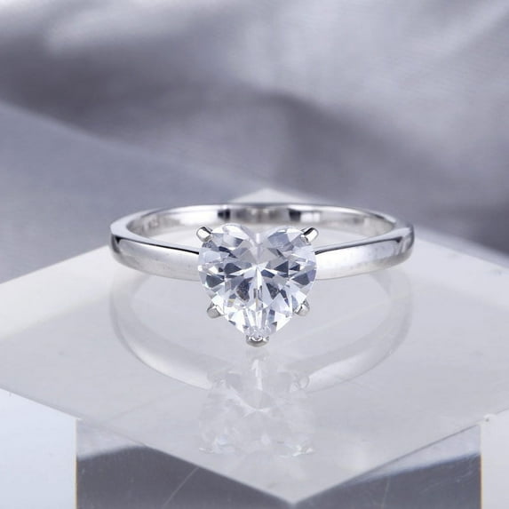 Oryn Jewelry Heart Cut 2.5 Ct Excellent Moissanite Ring - 14K White Gold Plated Solitaire Engagement Band - Simple Wedding Proposal Ring - Gift for Mom