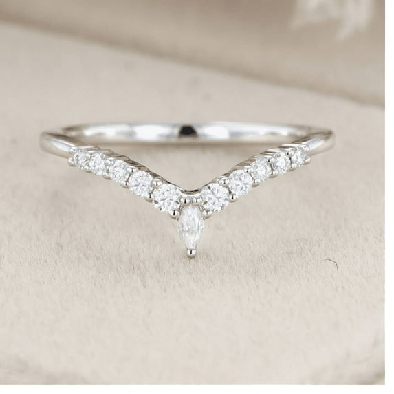 Oryn Jewelry Marquise Cut 0.7 Ct Moissanite Ring - 14K White Gold Plated Band - V Shaped Wedding Band for Women - Stackable Anniversary & Engagement Ring Gift