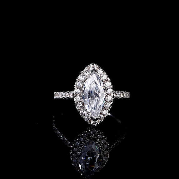 Oryn Jewelry 1.75 Ct Marquise Excellent Moissanite Ring - 14K White Gold Plated Anniversary Engagement Ring - Halo Solitaire Accent Wedding Ring for Her - Elegant Jewelry
