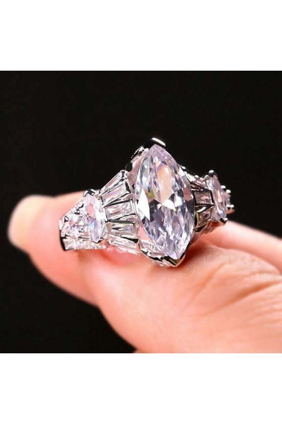ry Marquise Cut 2 Ct Excellent Moissanite Ring - 14K White Gold Plated Engagement Ring - Groom’s Wedding Ring - Moissanite Jewelry for Men