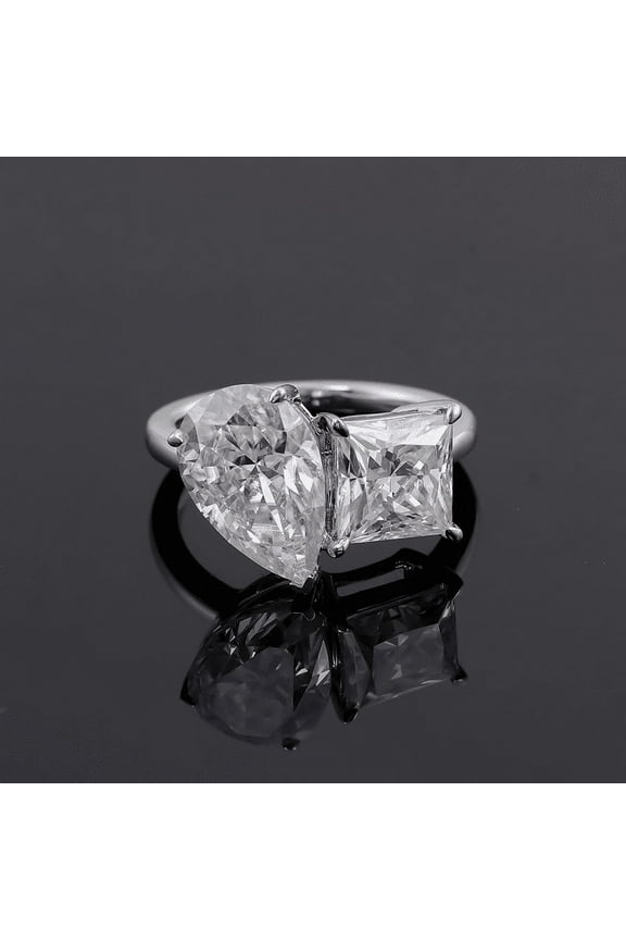 ry Princess Brilliant Cut 2 Ct Moissanite Ring - 14K White Gold Plated Ring - Women's Toi Et Moi 2 Stone Engagement Ring - Everyday Gift Promise Jewelry