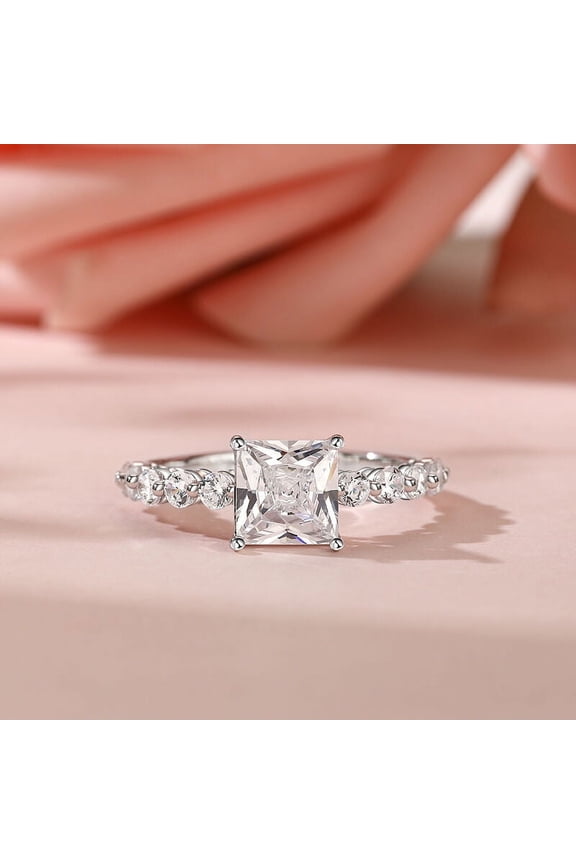 ry Princess Cut 1.8 Ct Moissanite Ring - 14K White Gold Plated Band - Square Anniversary Ring for Her - Special Christmas Gift Idea