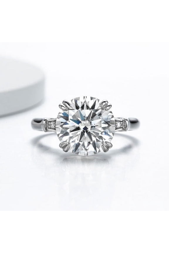ry Prong Set 2.1 Ct Round Cut Moissanite Ring – 14K White Gold Plated Engagement Bands – Classic Wedding Jewelry for Her – Proposal Ring