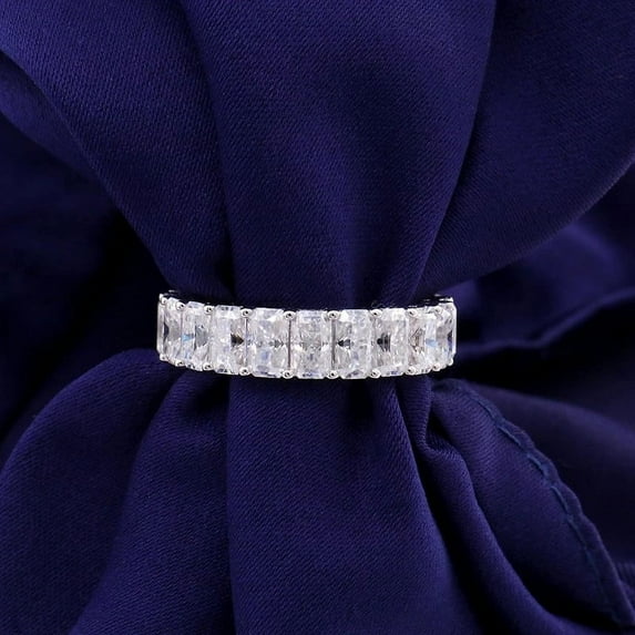 Oryn Jewelry Radiant Cut 1.5 Ct Moissanite Wedding Band - 14K White Gold Plated Engagement Multi Stone Ring - Casual Bridal Party Jewelry for Women