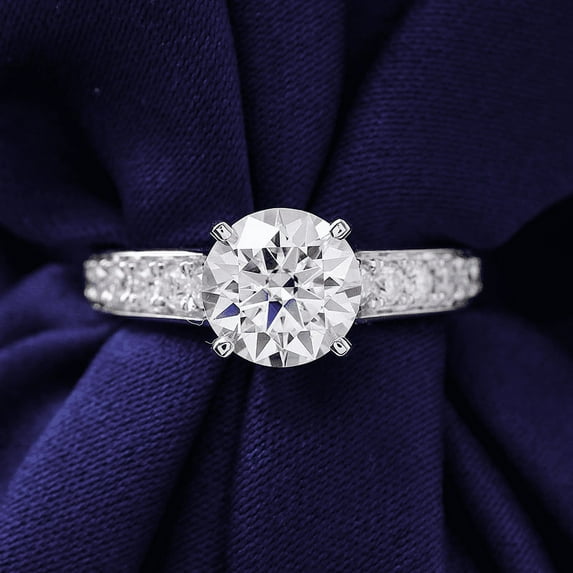 Oryn Jewelry Round Brilliant 2 Ct Moissanite Ring for Women - 14K White Gold Plated Ring - Anniversary Engagement Ring - Luxury Prong Setting Gift Ring