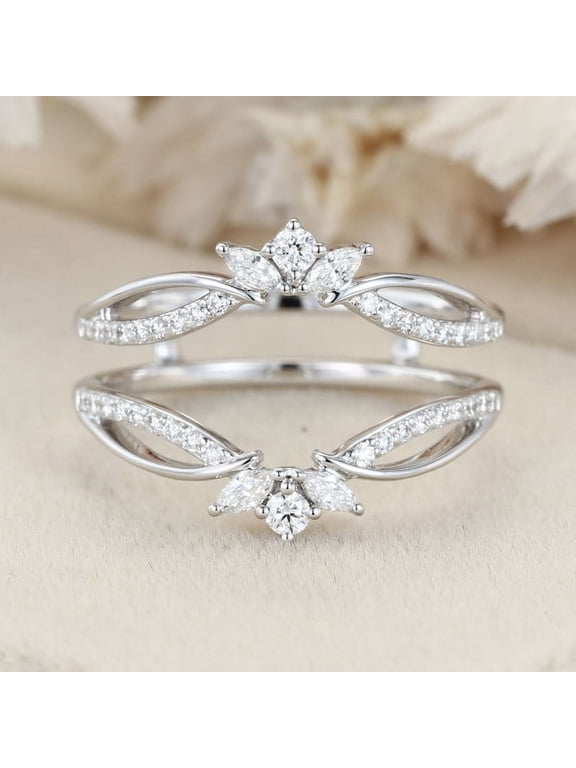 ry Round Cut 1.4 Ct White Moissanite Band - 14K White Gold Plated Band - Double Band Enhancer Wedding Ring - Jewelry for Mom or Wife