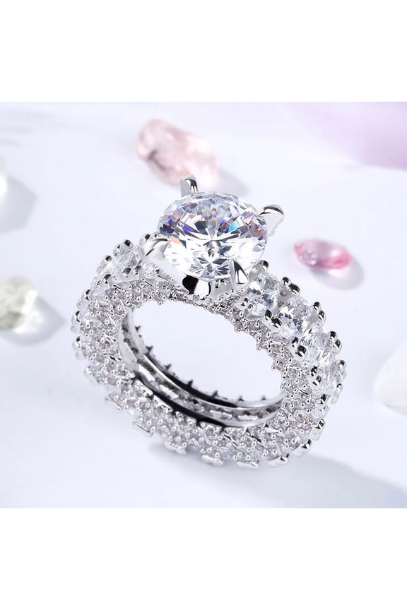 ry Round Cut 2 Ct White Moissanite Ring - Engagement Wedding Birthstone Jewelry for Her - Vintage Multi-Stone Proposal Ring for Gift