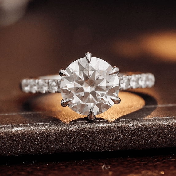 Oryn Jewelry Round Cut Brilliant 0.7 Ct Moissanite Ring - 14K White Gold Plated Cuban Style Jewelry - Women's Engagement Moissanite Ring - Birthday Gift