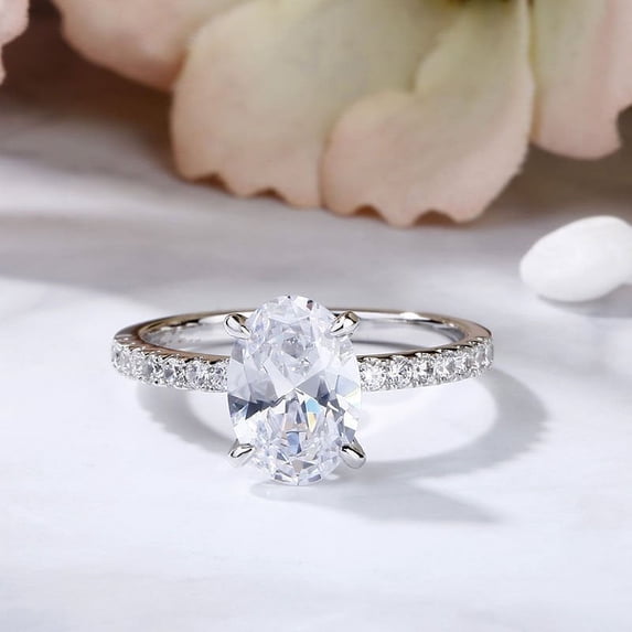 Oryn Jewelry Solitaire with Accents Band in 14K White Gold Plated - 1.9 Ct Oval Moissanite - Anniversary Gift for Women - Beautiful Elegant Band