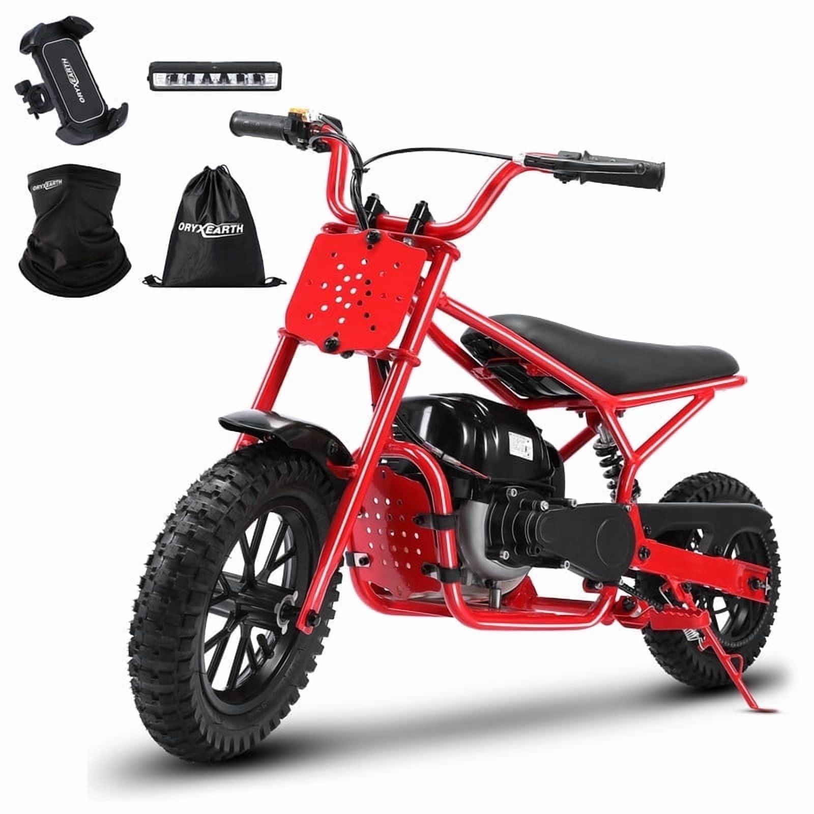 Oryxearth OGM37 Plus Mini Bike Gas Powered, 4-Stroke off Road Bike for Teens, Easy Pull Start, Red