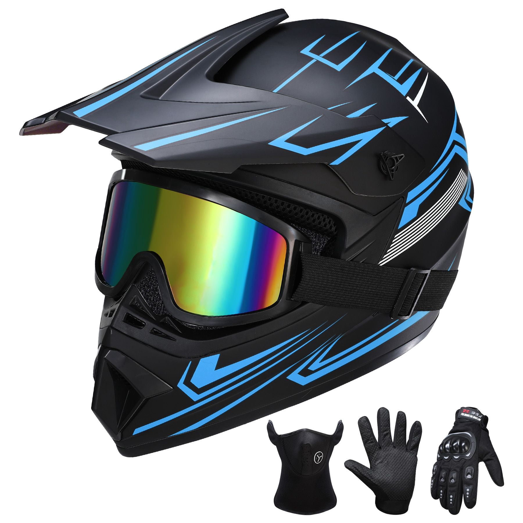 Oryxearth Motocross Dirt Bike Helmet, Off-Road Motorcycle & ATV Helmet with Goggles Gloves, Blue, M