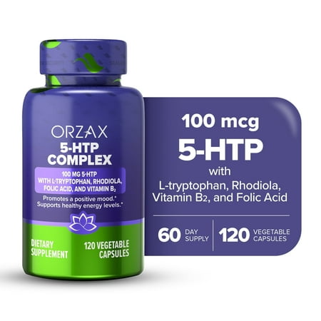 Orzax 5-Htp With L-Tryptophan & Rhodiola Vegan Supplements, 120 Capsules
