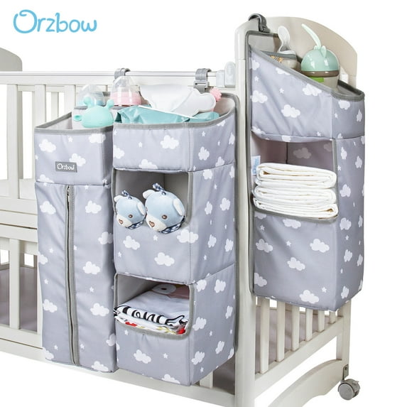 Orzbow 3-in1-Hanging Diaper Caddy For Baby Essentials | Crib Organizer No Sagging | Diaper Organizer for Changing Table, pack n play, Wall(Gray)
