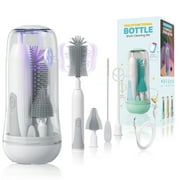 Orzbow Electric Travel Baby Bottle Brush Set with Storage Box, Automatic Bottle Cleaner Brush Kit with Silicone Bottle/Nipple/Straw Brush, Milk Frother Electric and Drainage Rack, Rechargeable, Gray