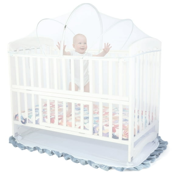 Orzbow Mosquito Net for Crib, Encrypted Baby Toddler Crib Tent Full Cover Safety Net, with Two-Way Zippers, Durable, Strong, Keep Baby Infant from Climbing Out, Falls and Mosquito Bites, White