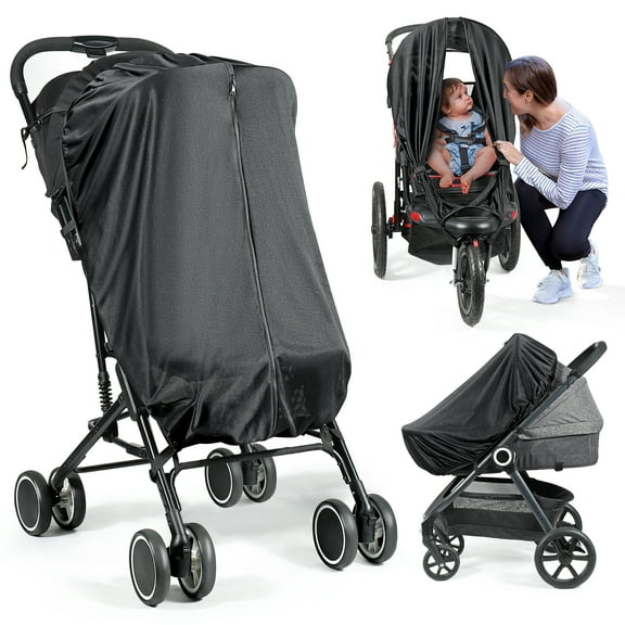 Orzbow Stroller Sun Shade, Universal Sun Shade for Stroller with Two-Way Zip, Breathable Baby Cover Blocks 95% UV, Black
