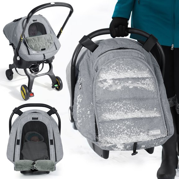 Orzbow Winter Car Seat Cover for Babies, Waterproof Carseat Canopy Cover with Peep Window, Machine Washable, Light Grey