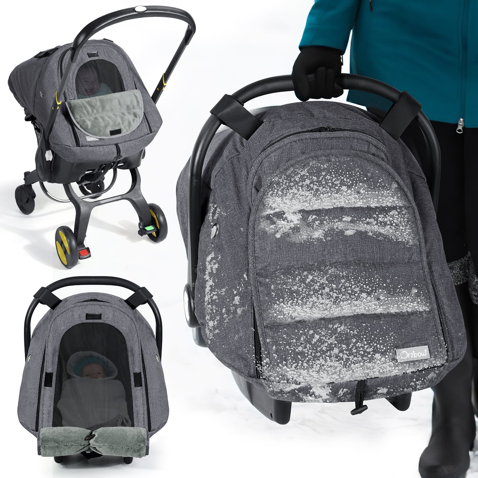 Orzbow Winter Car Seat Cover for Babies, Waterproof Carseat Canopy Cover with Peep Window of Breathable Mesh, Machine Washable, Dark Grey
