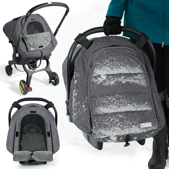 Orzbow Winter Car Seat Cover for Babies, Waterproof Carseat Canopy Cover with Peep Window of Breathable Mesh, Machine Washable, Dark Grey