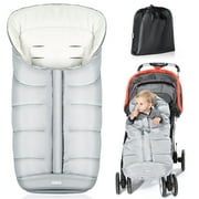 Orzbow Winter Stroller Bunting Bag,Universal Footmuff with Storage Bag,Waterproof Baby Stroller Sleeping Bag with Drawstring Hood,Multi-Zip,Quick Care,Easy in & Out,Fits Most Strollers (Light Grey)