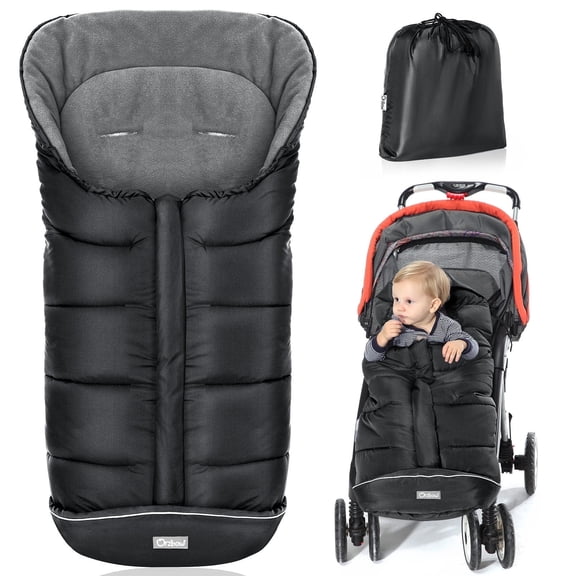 Orzbow Winter Stroller Bunting Bag,Universal Footmuff with Storage Bag,Waterproof Baby Stroller Sleeping Bag with Drawstring Hood,Multi-Zip,Quick Care,Easy in & Out,Fits Most Strollers (Black)