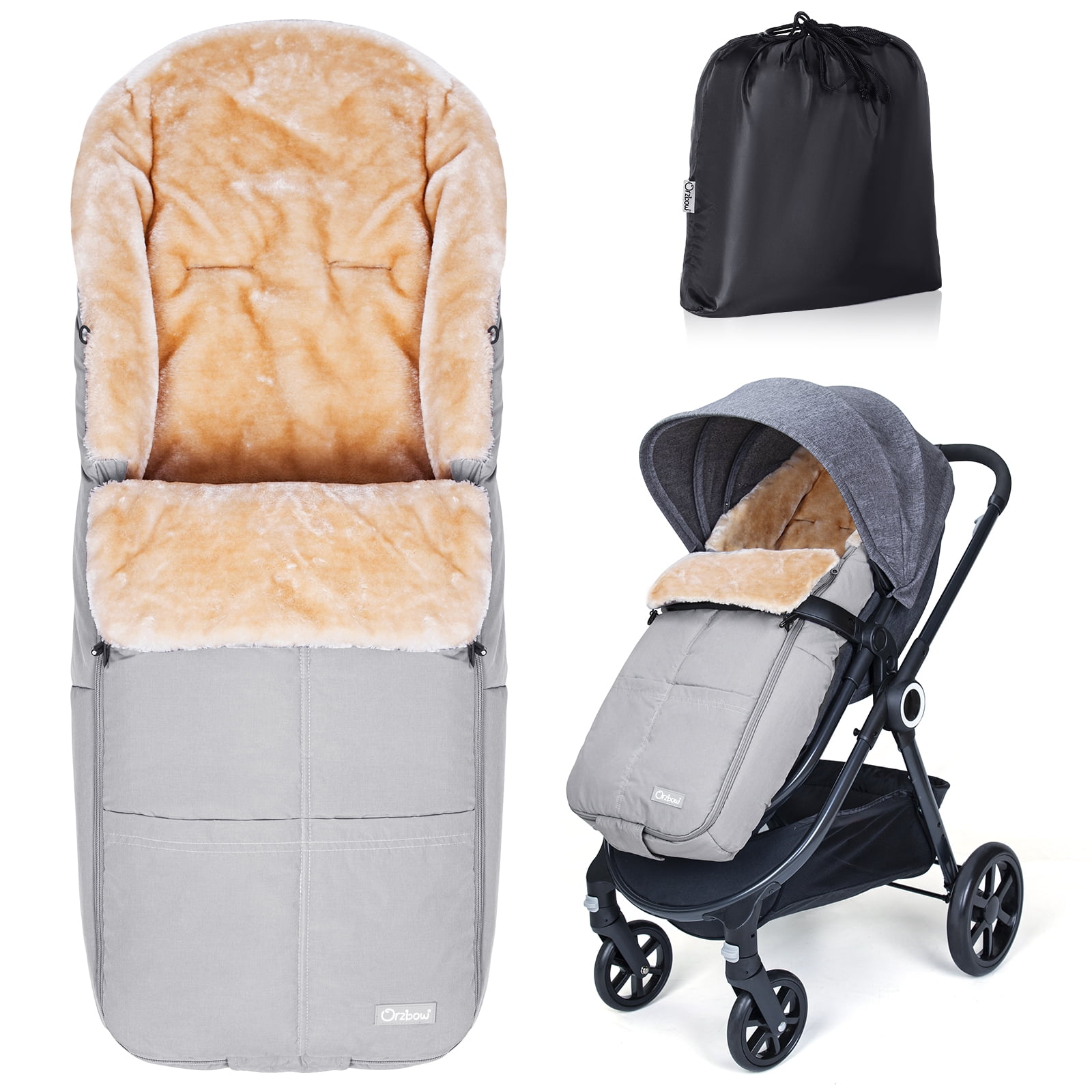 Orzbow Wool Warm Bunting Bag Universal,Suitable below 6 ℃,For Alaska,Stroller Sleeping Bag Cold Weather,Waterproof Toddler Footmuff, Light Grey