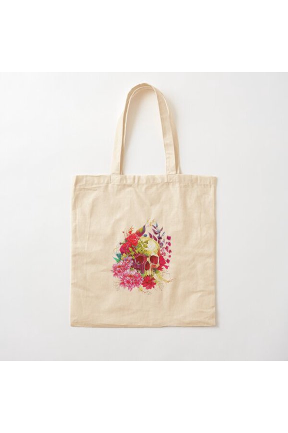Os Et Botanique Skulls Flowers Canvas Tote Bags, Reusable Shopping Bag