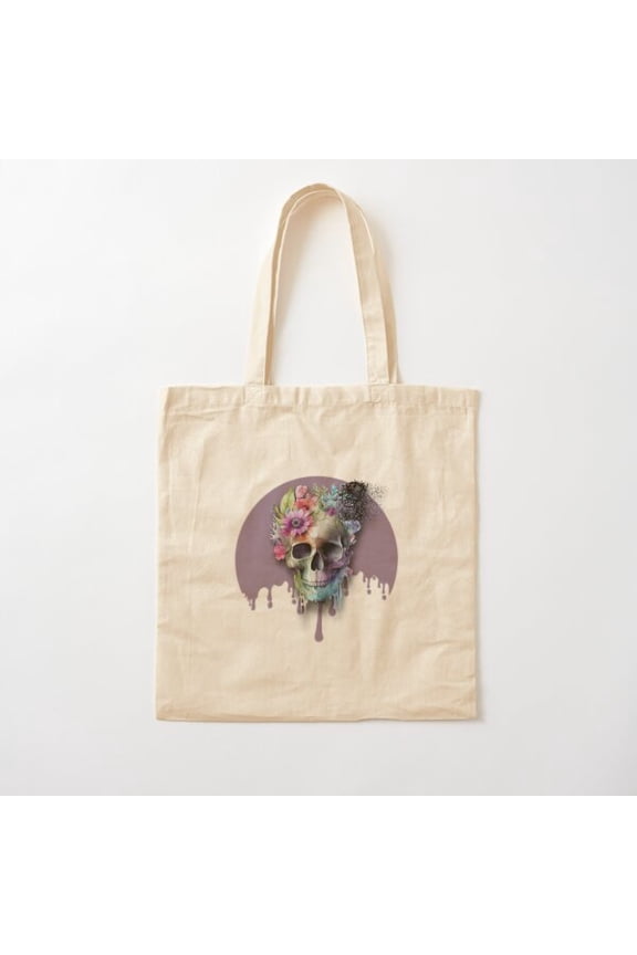 Os Et Botanique Skulls Flowers Dripping Purple Canvas Tote Bags, Reusable Shopping Bag