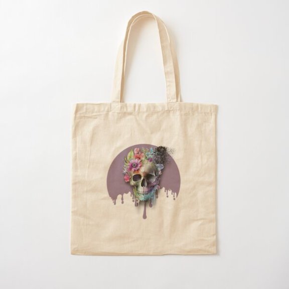 Os Et Botanique Skulls Flowers Dripping Purple Cotton Tote Bag Canvas Tote Bag, Family Gift For Mother, Her