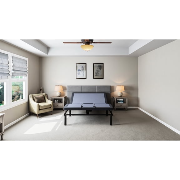 Twin Adjustable Bed Base With Head And Foot Adjusting Feature, 850 Lbs Capacity, Blue Os2 Base, Position Alteration Control