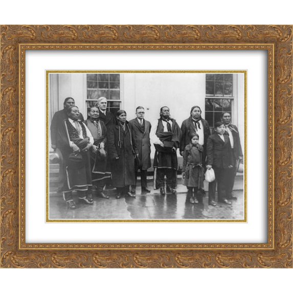 Osage Indians with Senator J.W. Harreld and Rep. S.J. Montgomery at the White House when they called upon President Coolidge 24x18 Double Matted Gold Ornate Framed Art Print