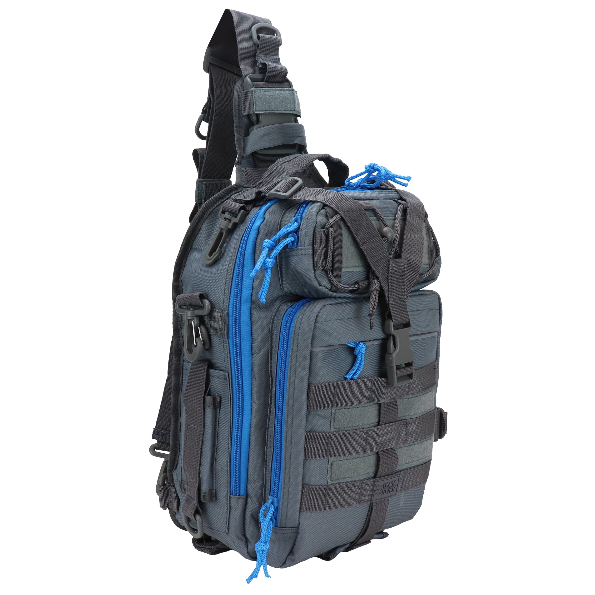 Osage River Gear Deluxe Tackle Sling Fishing Bag, Outdoor Fishing Backpack, Fishing  Backpack with Rod Holder, Lightweight Tackle Box Storage, Shoulder Sling Bag  for Fishing, 15 Inch, Grey and Blue 
