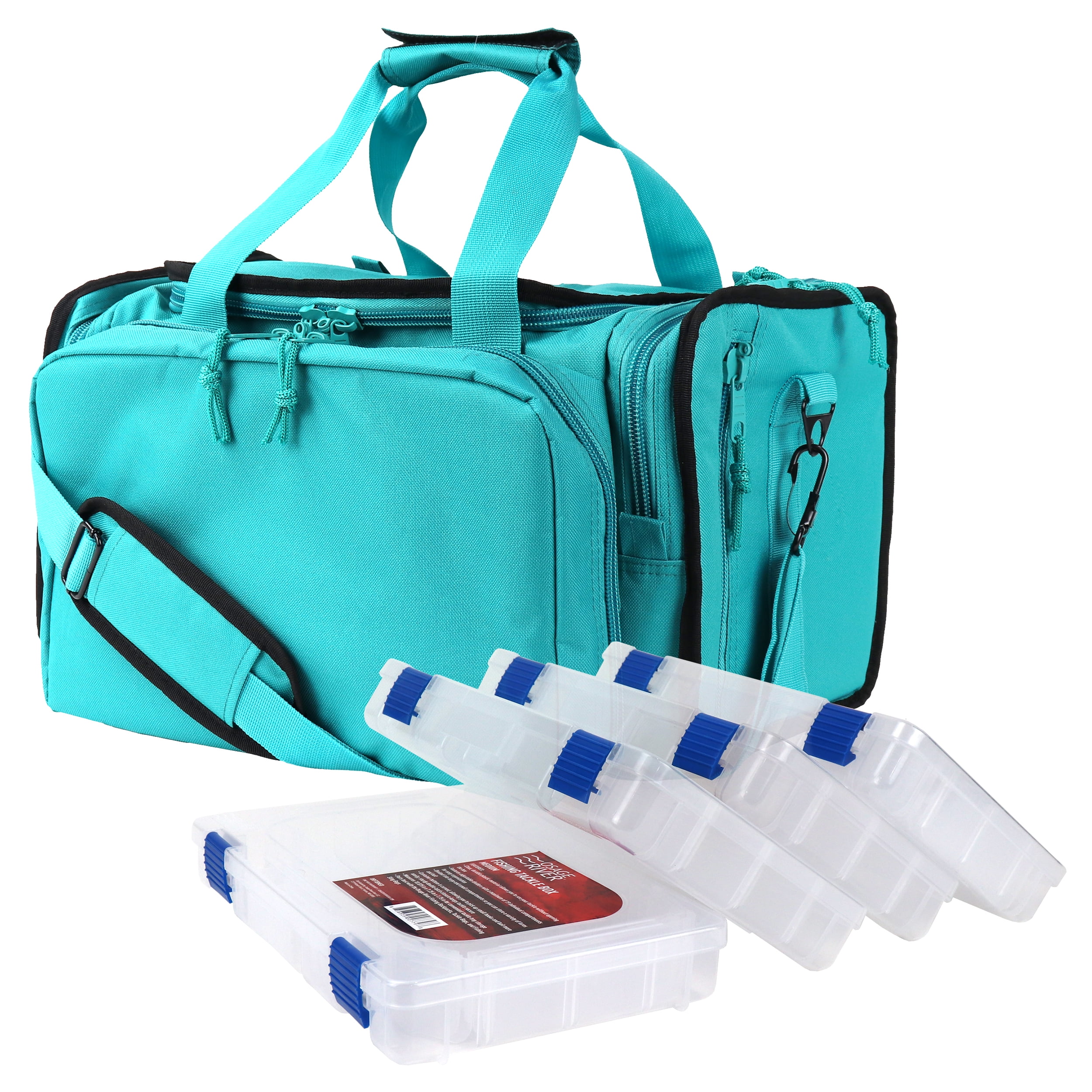 blue tackle bag with plastic zipper 100 dollars Osage River Deluxe Tackle Bag with 4 Tackle Box Organizers, Heavy Duty Fishing  Tackle Storage, Teal