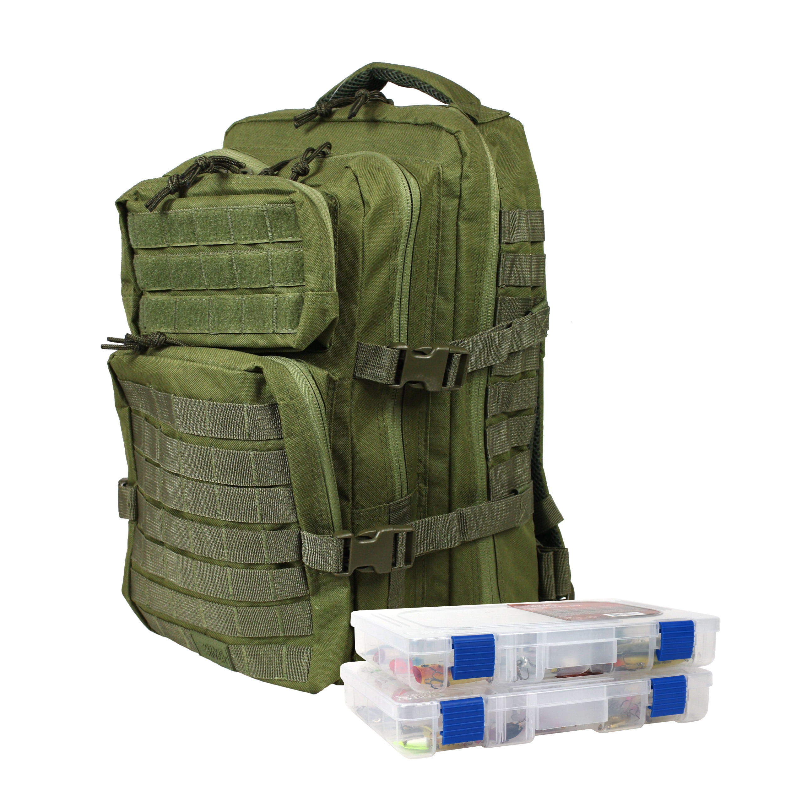 Osage River Gear Fishing Backpack, Tackle and Rod Storage - Crocodile Green  with Tackle Box