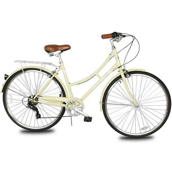 Osaka 700C 7 Speed 48cm Hybrid City Bikes for Women, Vanilla
