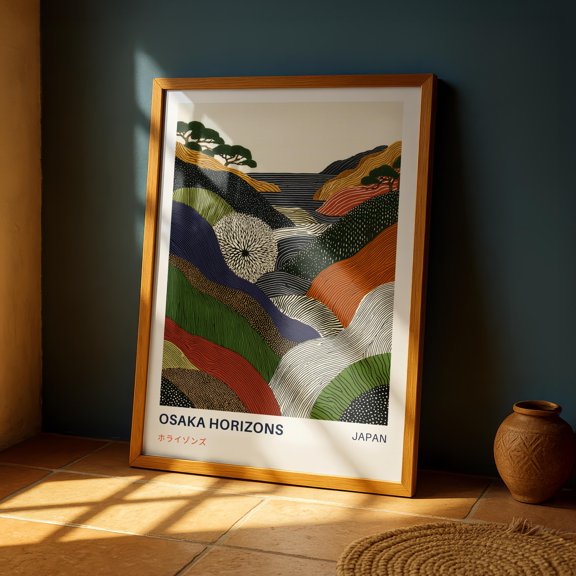 Osaka Horizons Vintage Art Print Japanese Mountain Landscape Poster, Japandi Nature Wall Decor, Poster Only