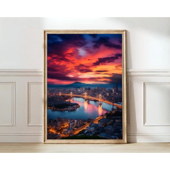 Osaka Japan Skyline Map Tokyo Travel Scenery Wall Art, Unframed Canvas Size 24x36