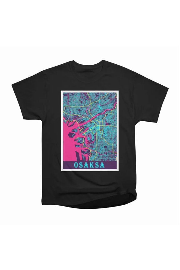 Osaksa Japan Neon City Map T-Shirt Tee Gift For Him Merch For Her Apparel For Friend