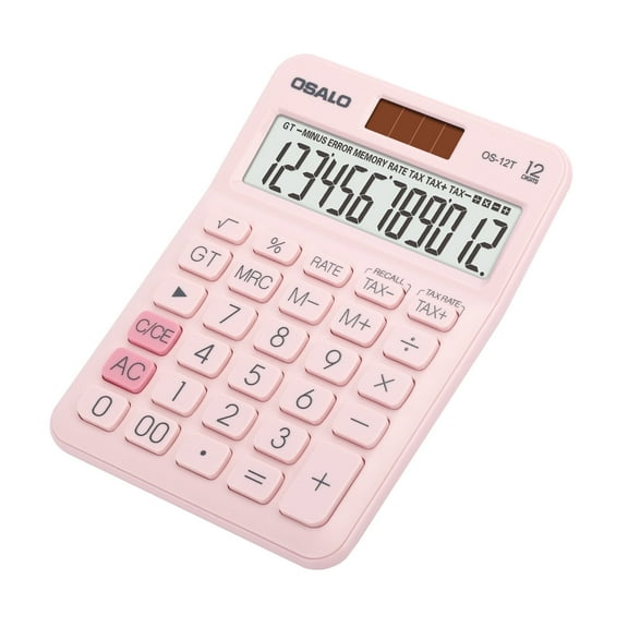 Osalo Pocket Desktop Calculator with 12-Digit Display, Pink