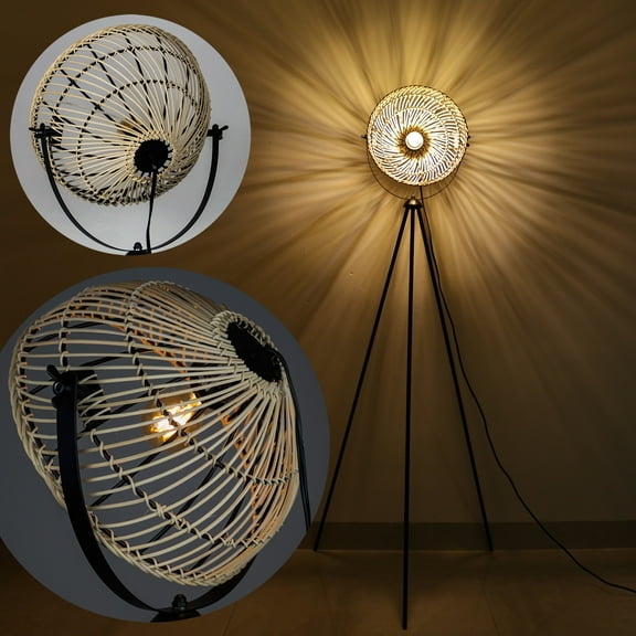 Osasy Tripod Lamp Rattan Wicker Floor Lamp Boho Tripod Floor Lamps for Living Room, Mid-Century Floor Lamp, Unique Floor Lamps Vintage Traditional Standing Lamp Kids Room Tripod Boho Floor Lamp