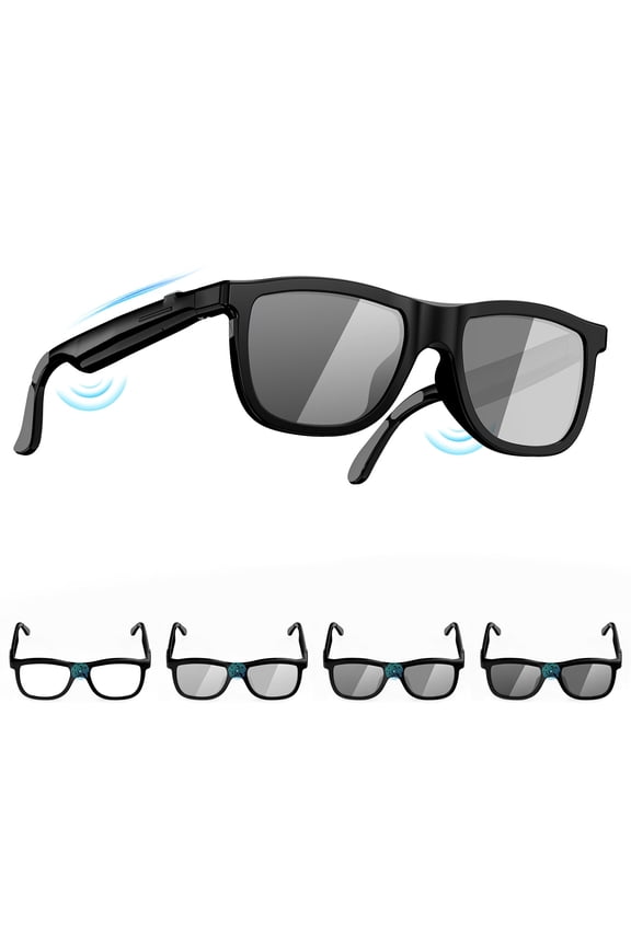All-in-One Smart Glasses: Electrochromic & 4-Level Adjustable Polarized Lenses, Bluetooth 5.4 Audio, 39g for Driving & Outdoor
