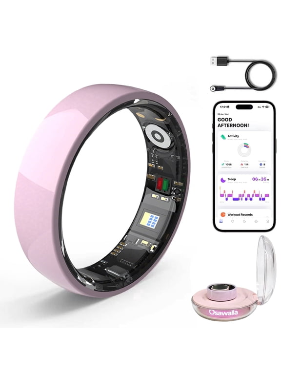 mart Ring for Women, Pink Ceramic, 5-7 Day Battery, No Subscription