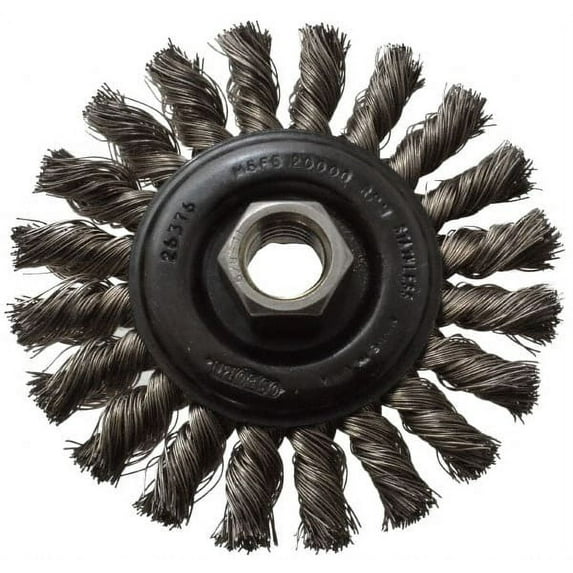 Osborn 2671700 Wheel Brush: 4" Wheel Dia, Knotted Stainless Steel, 20,000 RPM