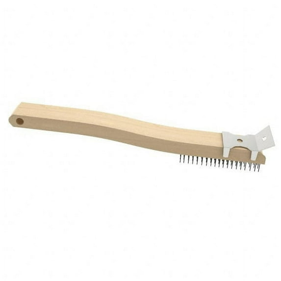 Osborn - 3 Rows x 19 Columns Steel Scratch Brush - 6" Brush Length x 31/32" Brush Width, 13-11/16" OAL, 1-1/8" Trim Length, Scraper, Wood Handle (12 Pack)