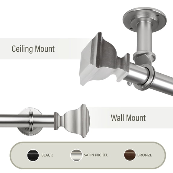 Osborne 1" Ceiling Curtain Rod/ Room Divider 48-84 inch - Satin Nickel