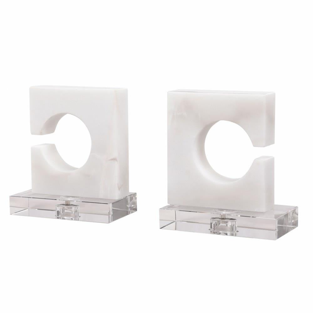 White and Gray Marble Bookends with Crystal Base, Set of 2