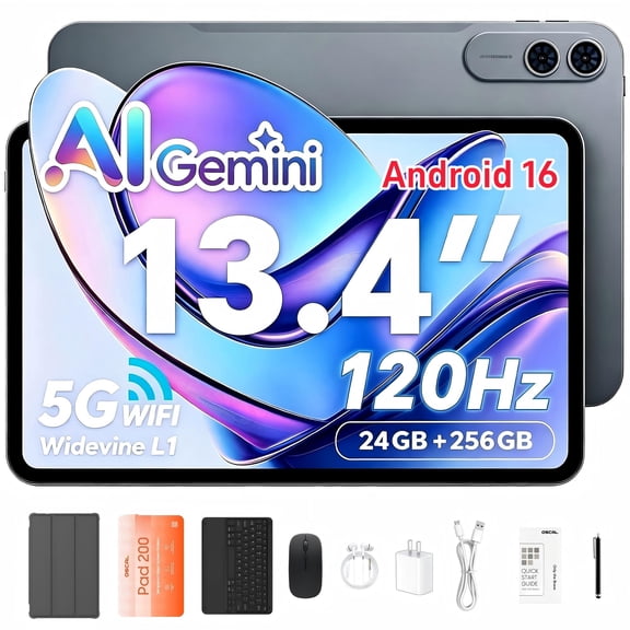 Blackview OSCAL 2026 13.4" AI Tablet, Android 16, 24GB RAM 256GB ROM, 1TB Expand, T7280 Octa-Core CPU, 8+16MP Camera, 8300mAh, 5G Wifi, Gemini Al Tablet with Keyboard, Mouse, Black