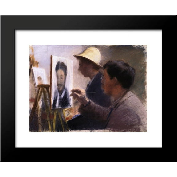 Oscar Björck and Eilif Peterssen Painting Portraits of Georg Brandes 20x24 Framed Art Print by Peder Severin Kroyer